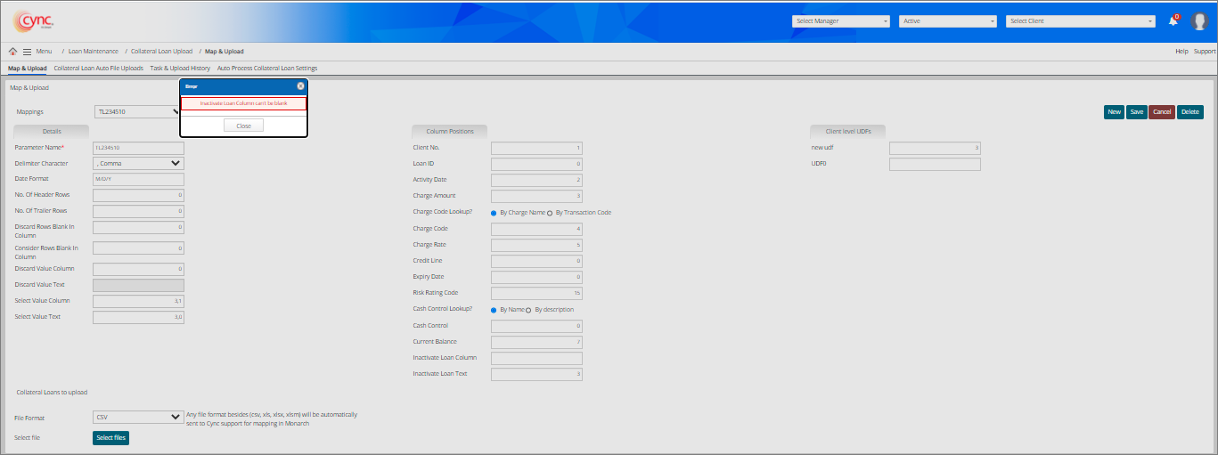 Validation - Select inactive loan text